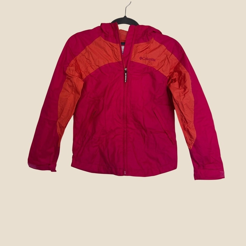 Columbia Girls Medium 10/12 Waterproof Lightweight Rain Jacket Pink and Orange